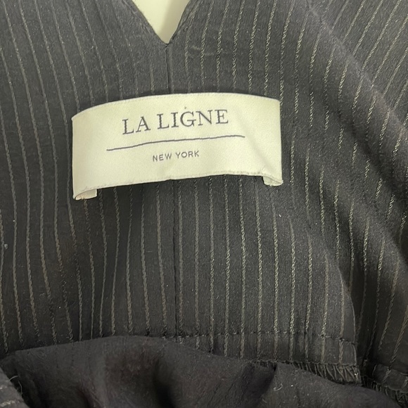 La Ligne De'ete Black Ruffled Stripe Cotton Blend Poplin Maxi Dress Size Medium - Picture 10 of 14